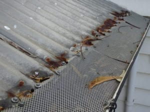 Rusting to roof sheets caused by gutter guards